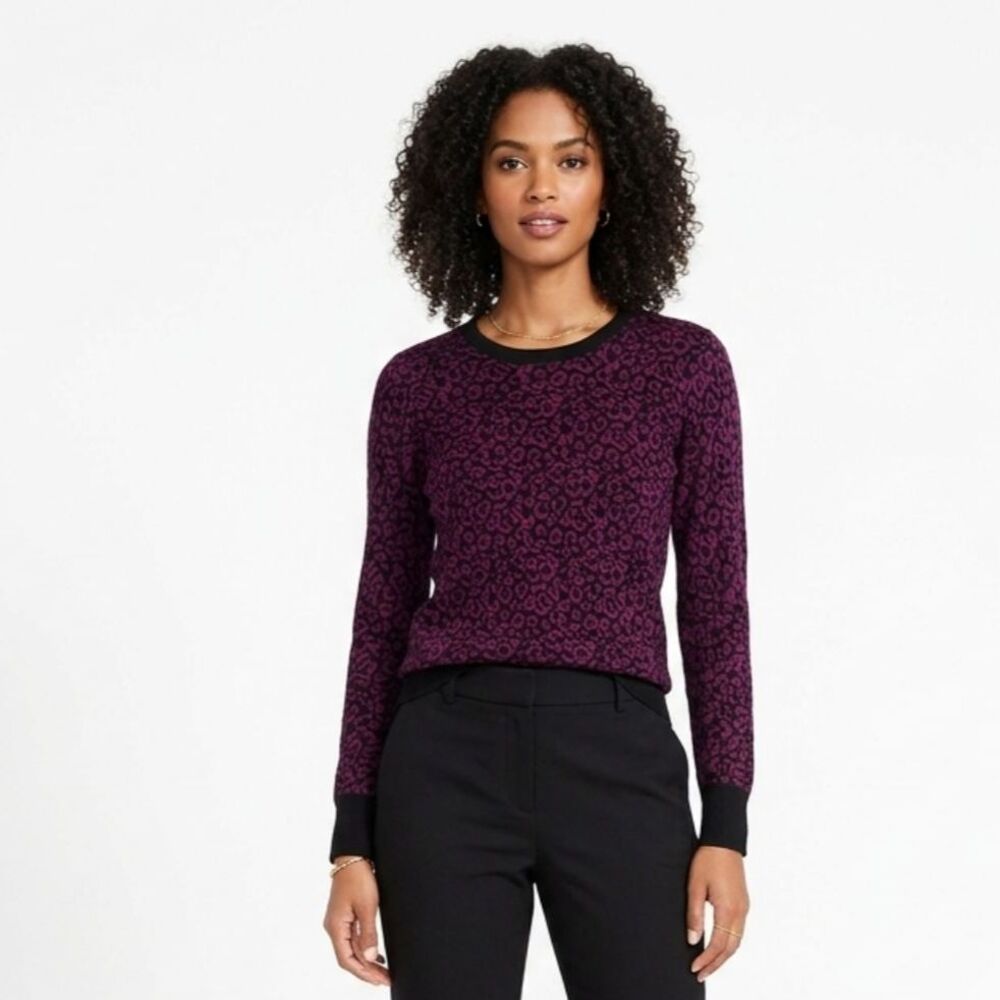 LOFT Purple Leopard Print Lightweight Sweater - Size L